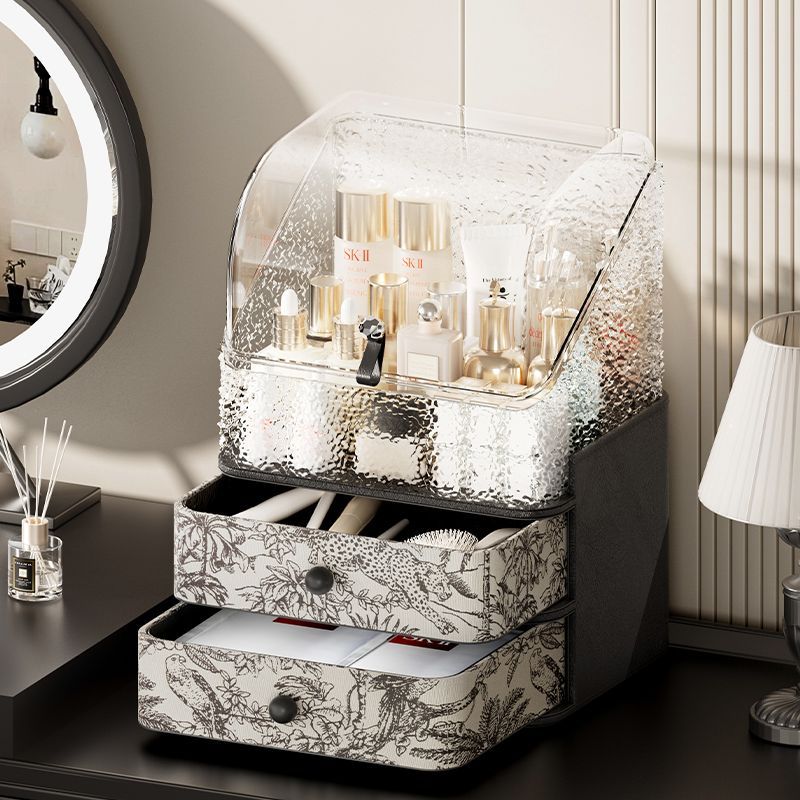 AKBK化妆品收纳盒桌面大容量防尘梳妆台口红护肤品翻盖整理置物架
