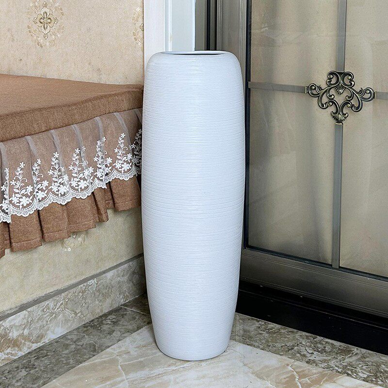 景德镇现代简约白色陶瓷大花瓶中式插花粗陶罐别墅客厅装饰落地