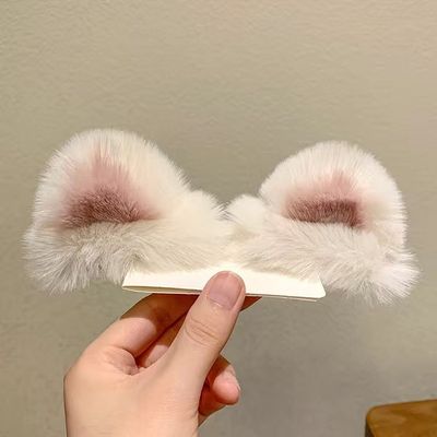 小猫耳朵发夹新款毛绒绒可爱猫耳朵发夹儿童头饰秋冬发卡小女孩头