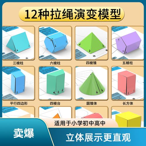 拉绳演变几何模型立体图形折叠初中数学正方体数学几何模型教具