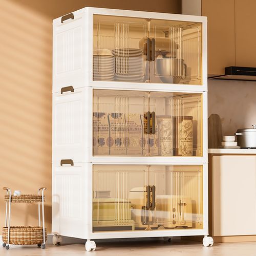 简易安装置物架日用家居加厚塑料收纳柜书柜客厅杂物柜厨房整理柜