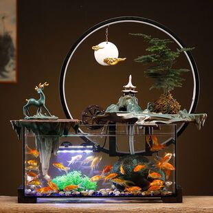 招财流水循环玻璃鱼缸家居客厅电视柜装饰风水轮摆件乔迁新居礼品