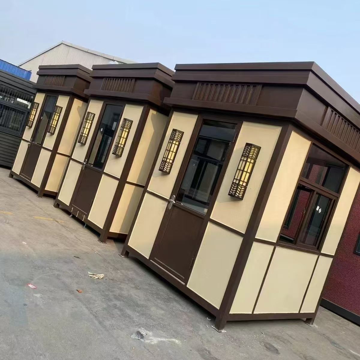 定制钢结构小区门卫值班室保安岗亭治安真石漆收费移动户外成品