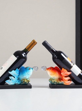 新中式锦鲤戏珠年年有余金龙鱼红酒架子摆件电视柜酒柜酒托装饰品