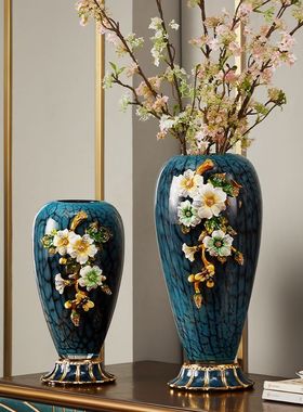 珐琅彩花瓶琉璃摆件玄关桌面床头插花台式美式复古风格客厅餐桌