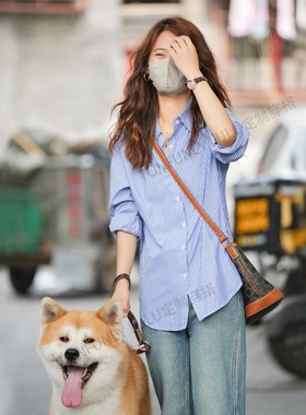 [TONFUNLY]蓝色条纹衬衫2025新升级款时尚女长袖休闲衬衣