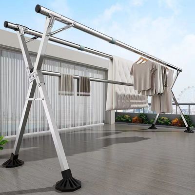 加粗加厚可折叠可伸缩晾衣架阳台挂衣杆落地家用室内外强力推荐