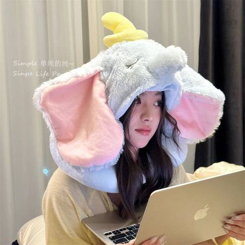 可爱帽子小飞象连帽U型枕颈枕学生午睡枕外出旅行便携飞机头枕