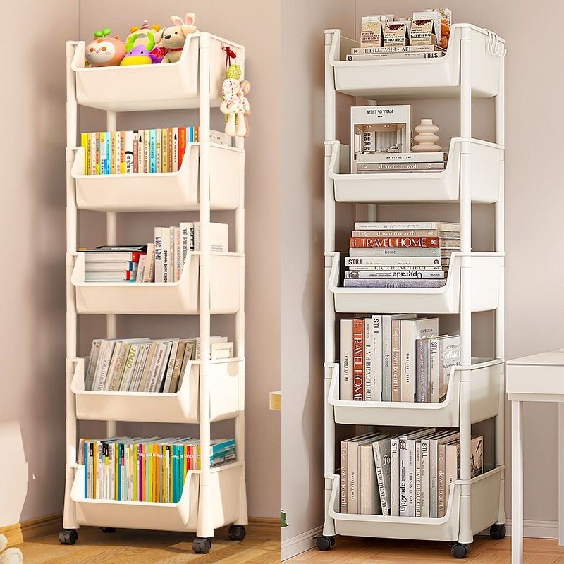 升级款家用置物架书架收纳可移动桌边多层落地带轮学生用储物书架