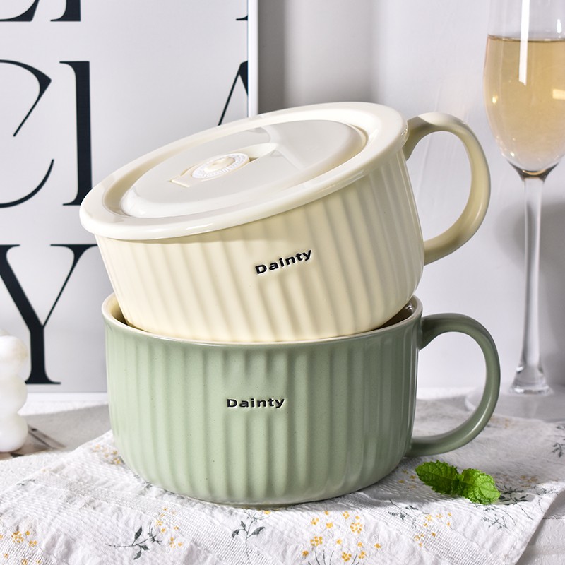 带盖陶瓷碗泡面碗5.9英寸2024新款上班族大号大容量带手柄带饭盒