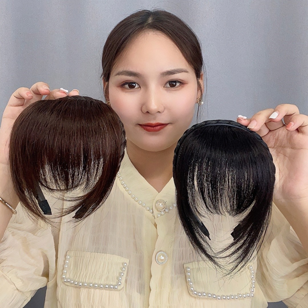 辫子发箍刘海一体式真发自然前额遮白发头顶补发碎齐刘海假发片女