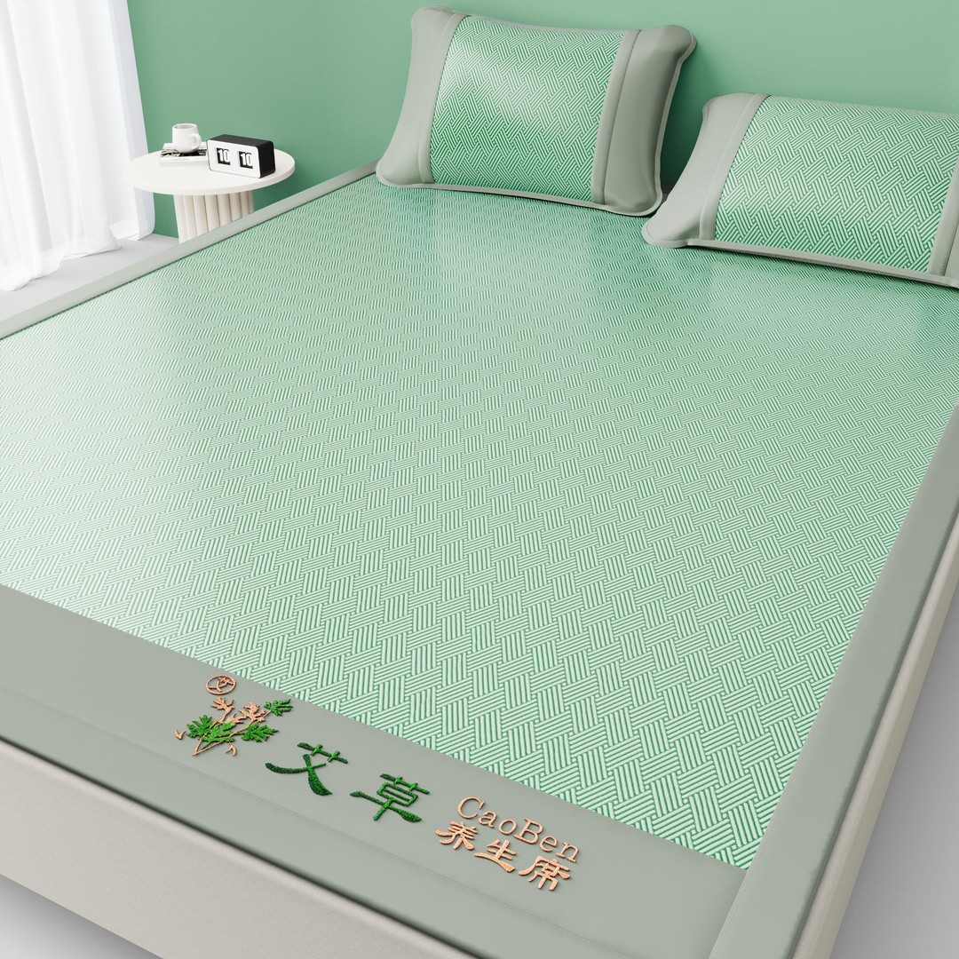 艾草冰丝凉席家用1.8双人冰丝席子三件套学生宿舍单人0.9m两件套