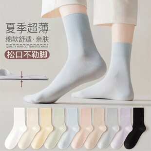 无骨袜子女士中筒袜春夏季 透气吸汗百搭防臭ins棉袜亲肤纯色 薄款
