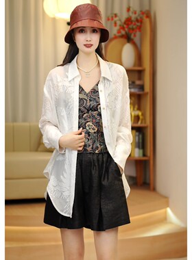 【韩然然原创设计】重磅桑蚕丝国风烧花宽松衬衫 温柔百搭 433300