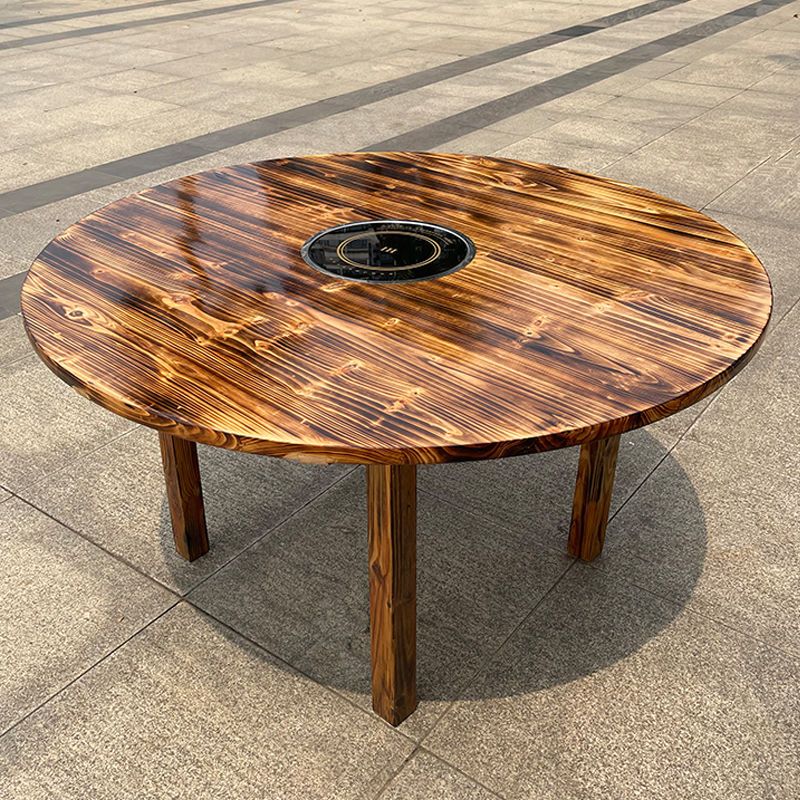 碳化实木火锅餐桌电磁炉一体商用折叠圆桌饭店大排档餐馆桌椅组合