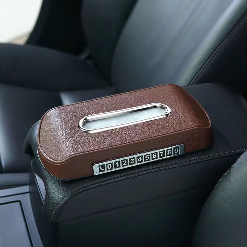 汽车防滑车载纸巾盒带夜光号码停车牌纸抽盒车用中控台抽纸盒