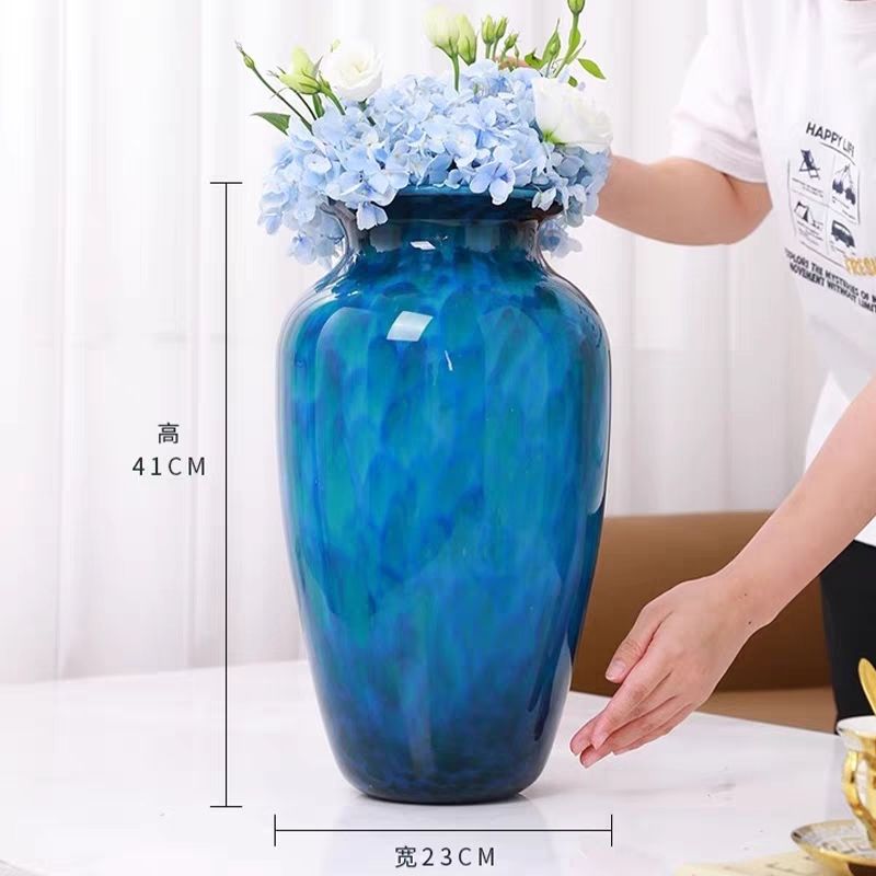 现代轻奢孔雀蓝琉璃花瓶摆件客厅插花酒店玄关样板间售楼部装饰品