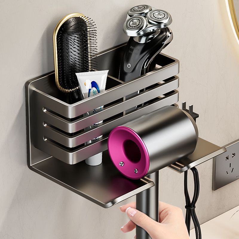 吉家枪灰卫生间置物架吹风机架浴室免打孔挂吹风机架子梳子收纳架