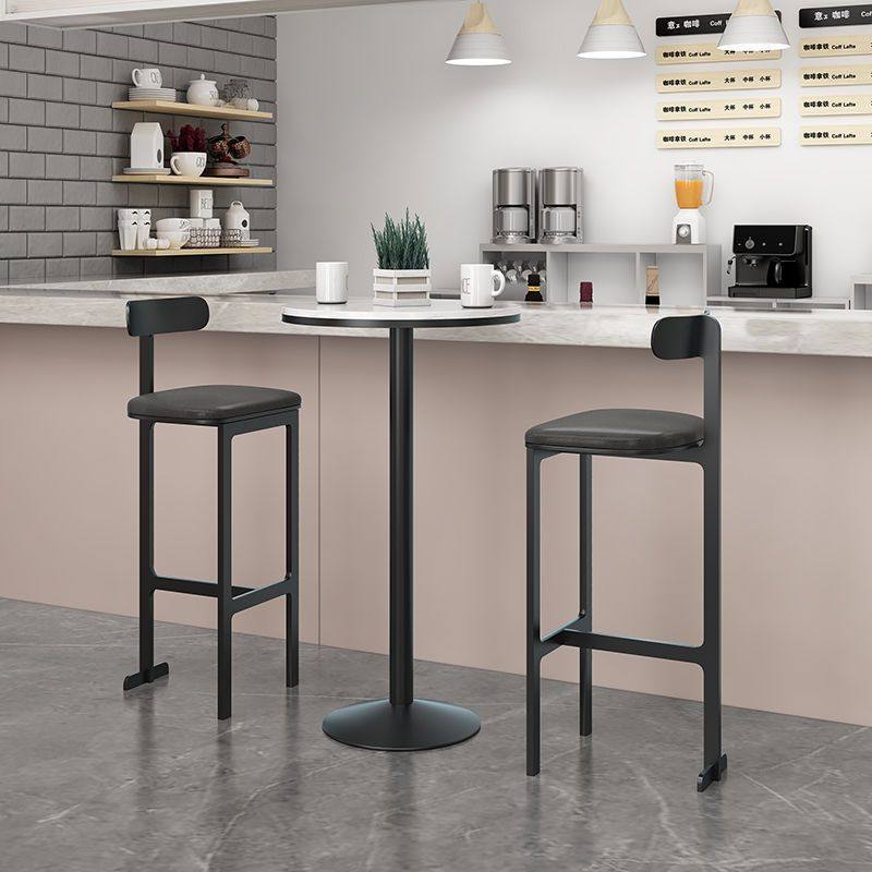 轻奢大理石桌靠背酒吧椅网红前台椅皮艺吧台凳酒吧高脚椅家用吧椅