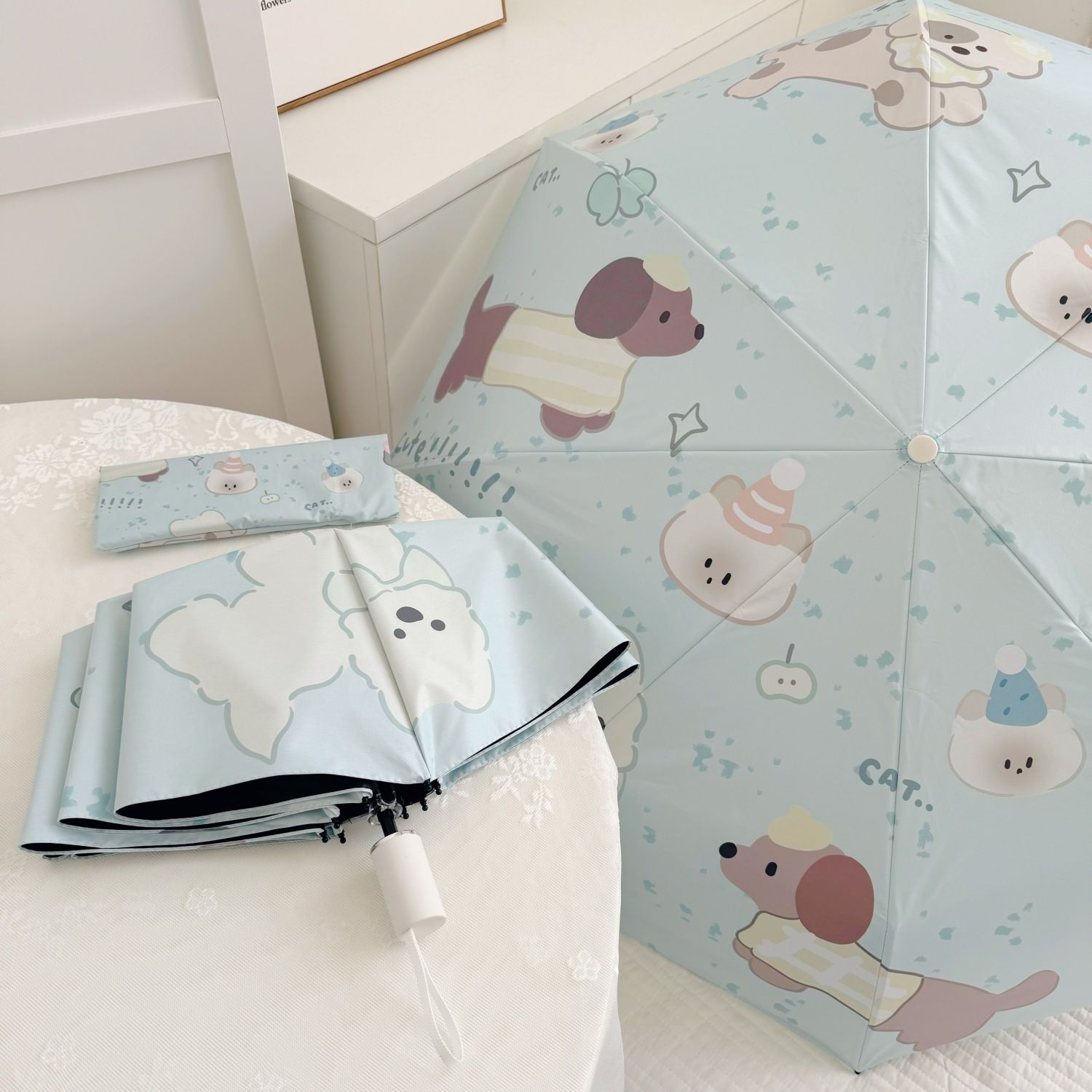 雨伞2025热卖可爱小狗雨伞全自动黑胶遮阳伞晴雨两用防晒便携紫外