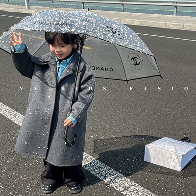 童装男童毛呢大衣2024冬季新款韩版女童洋气夹棉翻领中长款厚外套