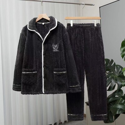 降温抢先购2睡衣男士加绒加厚保暖法兰绒冬季家居服冬天套装