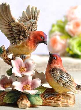 欧式家居装饰品新中式客厅酒柜隔断摆件陶瓷工艺品喜鹊小鸟创意