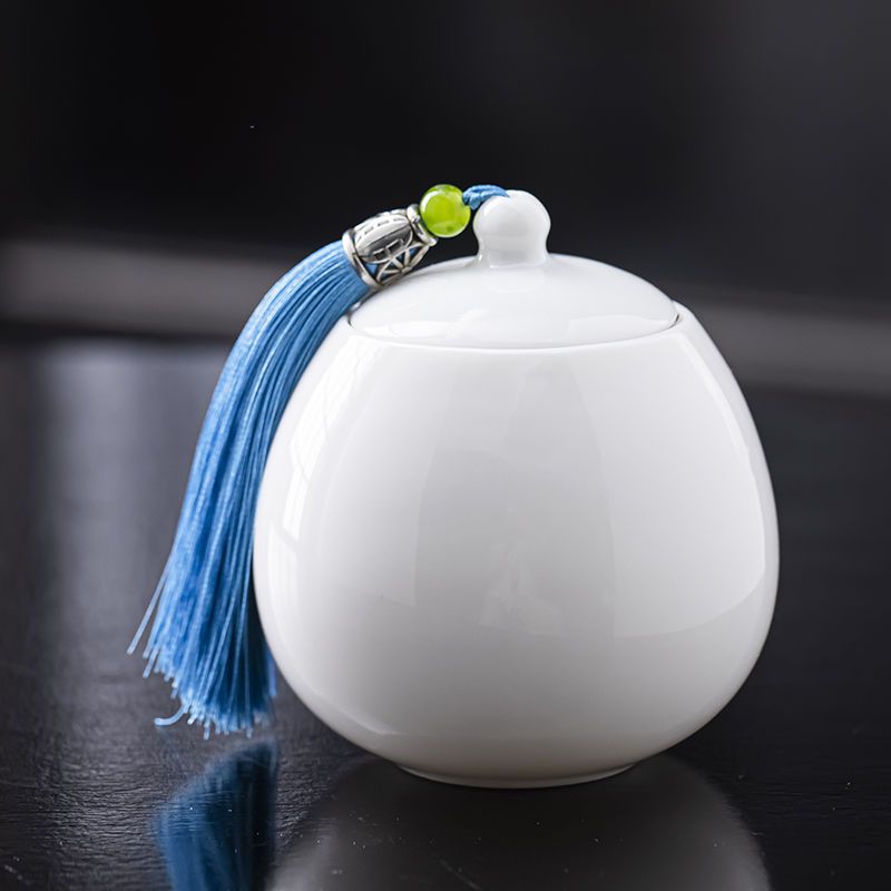 茶叶罐陶瓷罐子带盖茶罐高档茶叶罐小号便携小茶罐白色陶瓷罐家用