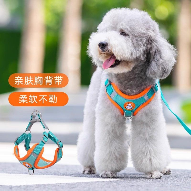背心式胸背狗狗牵引绳小型犬泰迪比熊博美背带小狗幼犬遛狗绳狗链