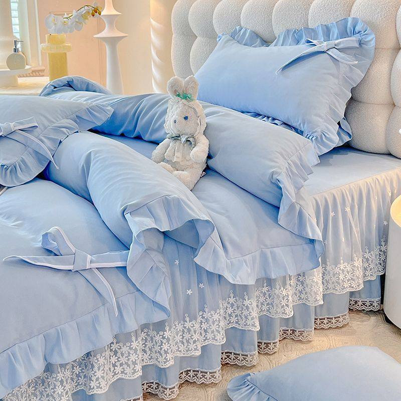 初中生床上用品四件套韩版ins公主风床裙四件套蕾丝花边蝴蝶结被,床上用品,学生床品套件,淘宝优惠券,粉丝福利购,淘宝优惠卷