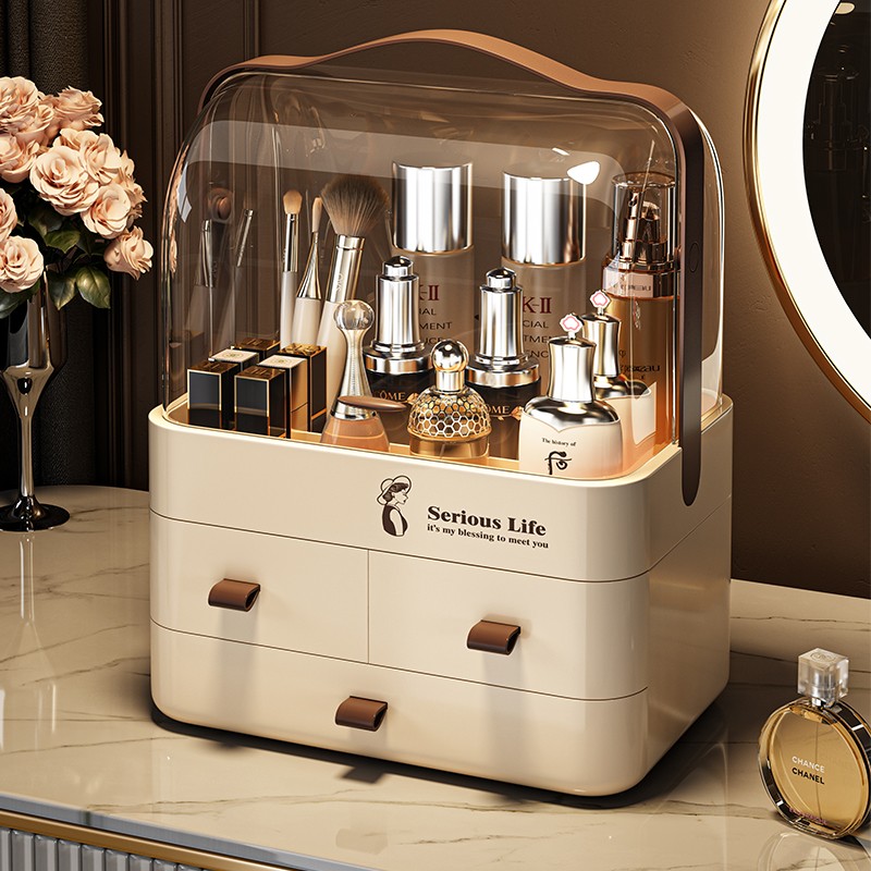 【大号三层】化妆品收纳盒防尘梳妆台桌面口红整理箱高级感置物架