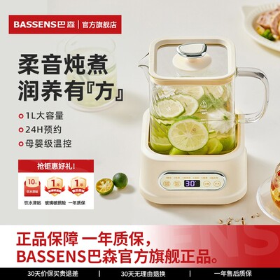 BASSENS巴森小方炖养生壶全玻璃家用小型办公室煮茶器烧水花茶壶