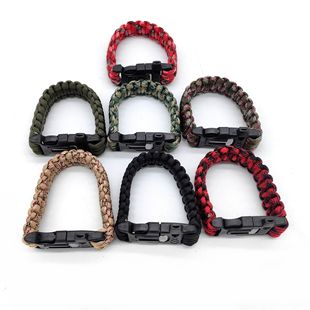 4合一指南针打火石手链户外逃生生存手绳求生口哨救生打火石手环