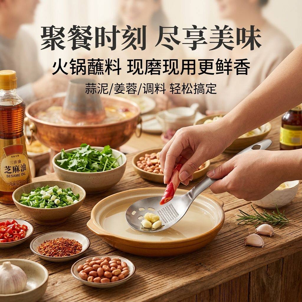 【限时处理】不锈钢研磨勺多功能磨姜磨蒜过滤蛋清开盖捞面漏勺