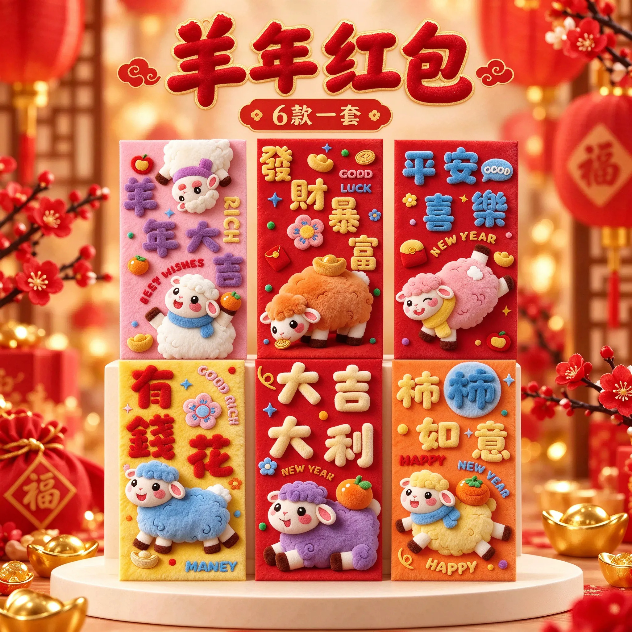 2027羊年5D仿毛绒新年利是封