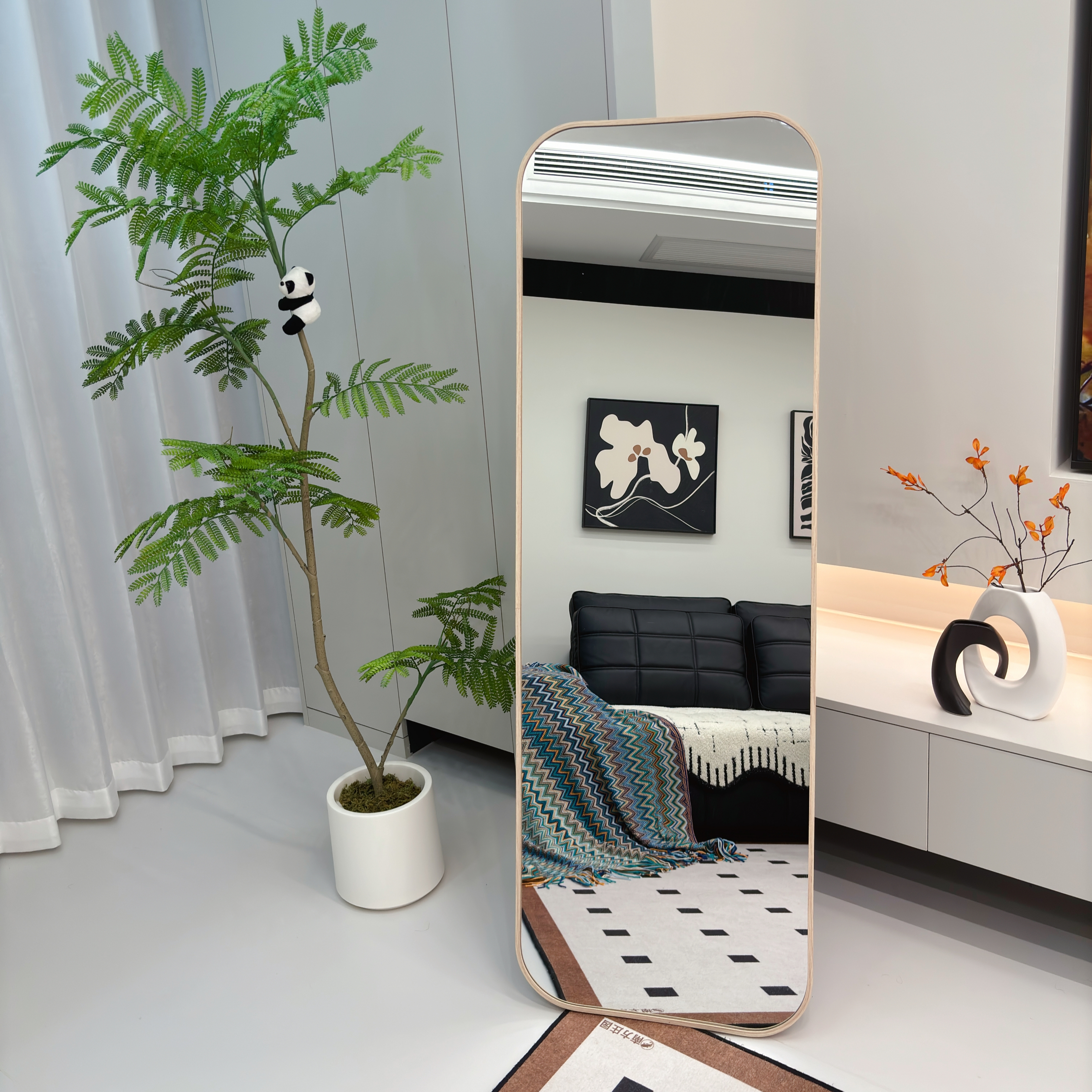 胡桃木轻奢落地全身镜铝合金框家用带支架穿衣镜衣帽间试衣镜子