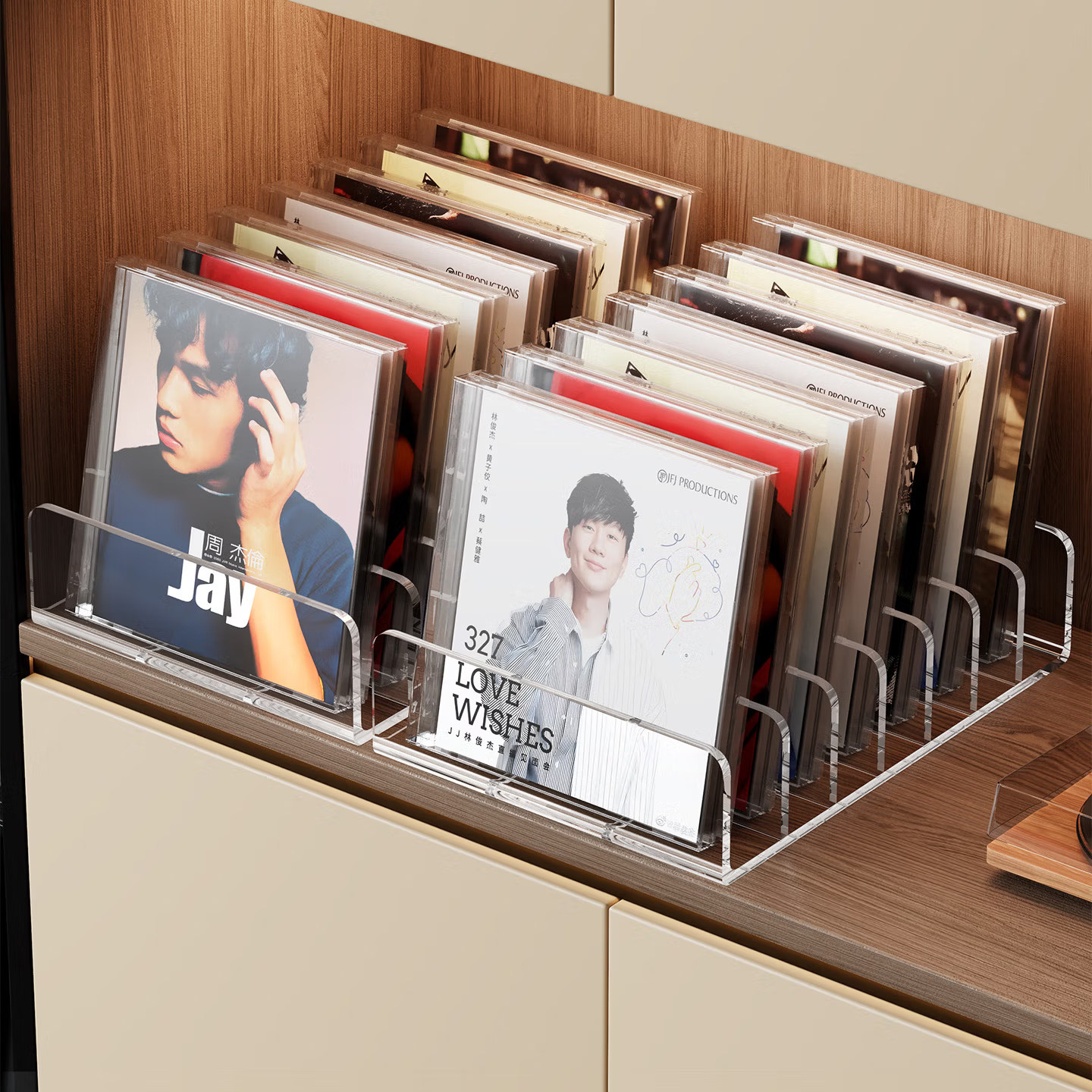 cd展示架亚克力分格收藏专辑影碟片磁带光盘储存盒桌面收纳置物架图片