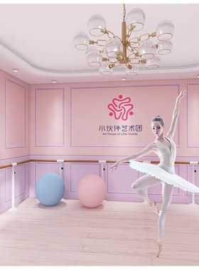 舞蹈室3d壁纸芭蕾舞学校教室背景墙培训中心墙布前台造型logo墙纸