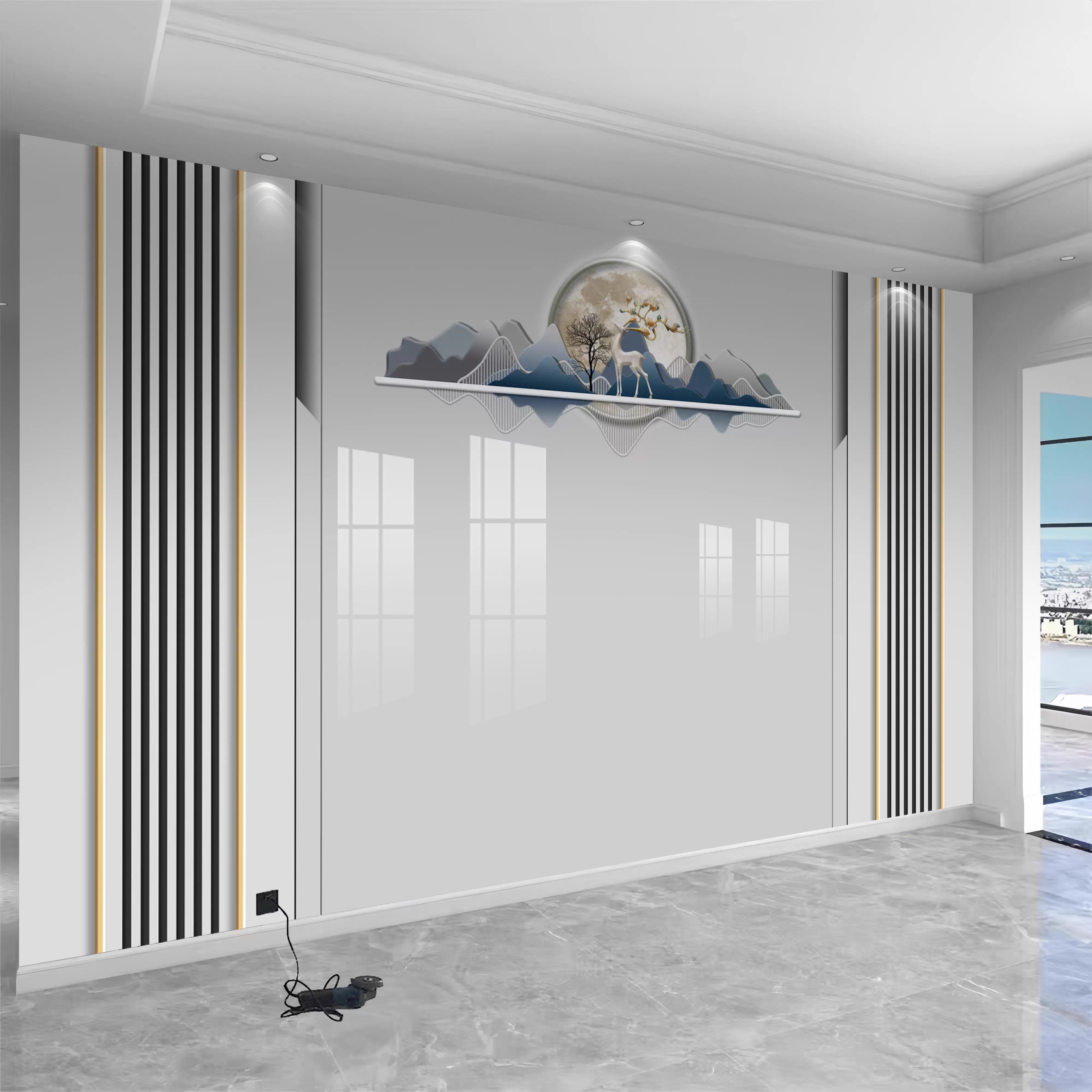 新款碳晶板电视背景墙轻奢风线条客厅沙发护墙板卧室床头装饰墙板