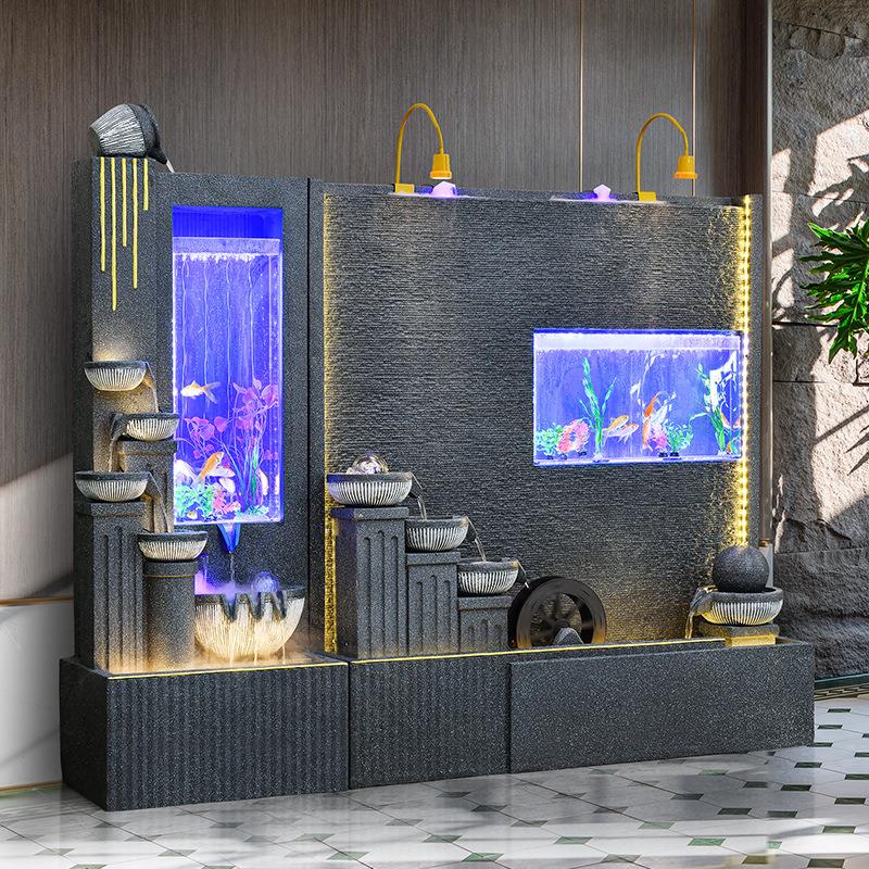 轻奢简约流水喷泉鱼缸落地摆件客厅办公室水幕墙假山循环水系景观