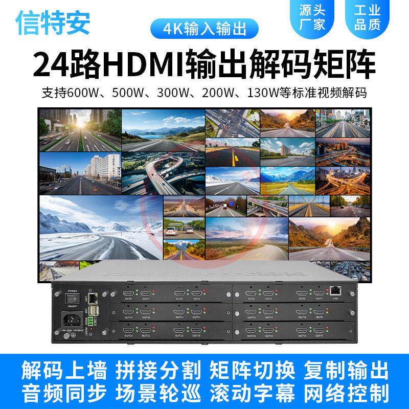 24路屏H265网络监控解码矩阵视频矩阵支持海康大华视频监控解码器