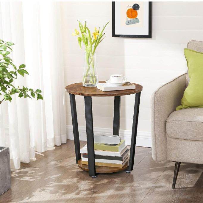 圆形边桌茶几带储物架的圆边桌工业特色家具带钢架