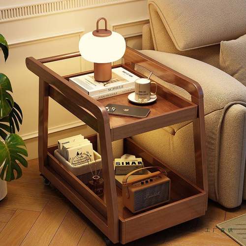 全实木边几小茶几可移动茶桌客厅沙发侧边柜家用小推车床头置物架