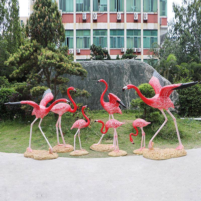 仿真火烈鸟玻璃钢雕塑大型落地摆件户外园林公园水池景观动物模型