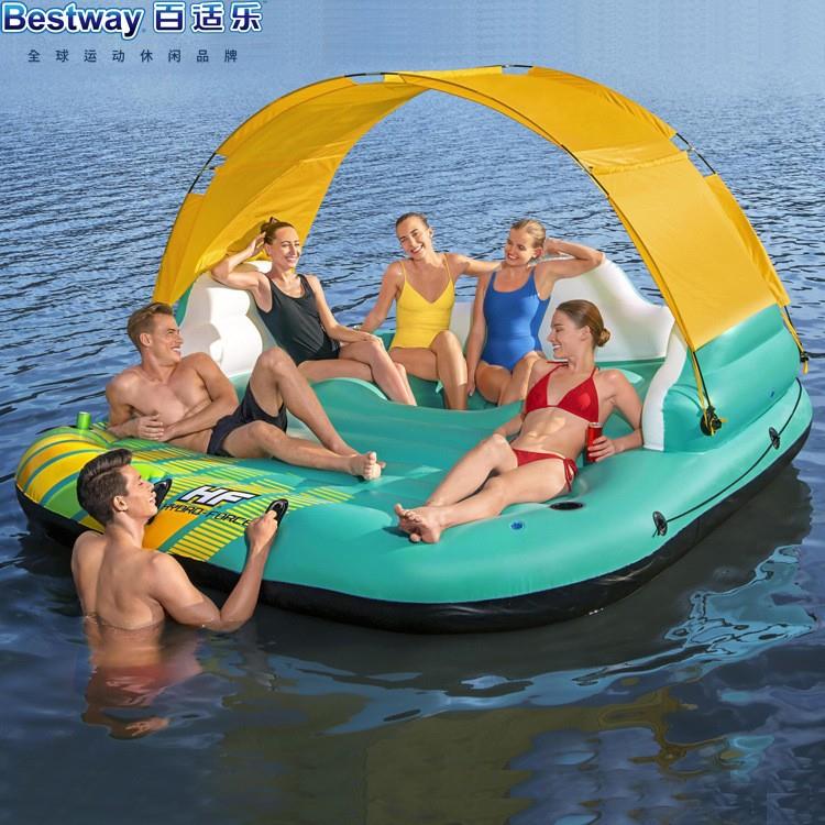 6-8人带遮阳棚浮床水上浮岛成人出海度假休闲充气屋躺床大浮排