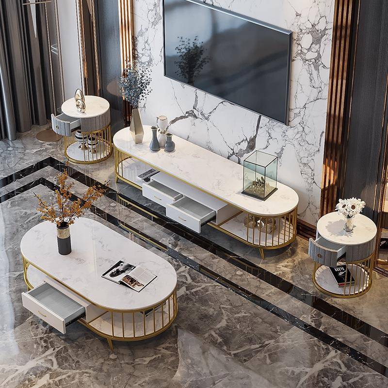 北欧大理石大小户型客厅茶几电视柜组合简约现代轻奢风沙发边几