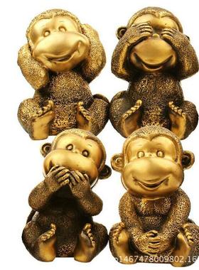 纯铜生肖猴子摆件铜器不听不说不看不动四不猴家居装饰工艺品