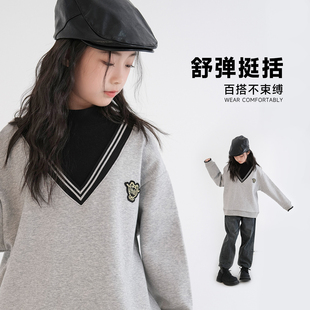 女童洋气半高领加绒卫衣秋冬款中大童小女孩初中生上衣学生潮童装