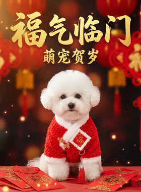 2026马年宠物拜年服狗狗红色福字唐装加绒颗粒绒猫咪衣服自带D扣