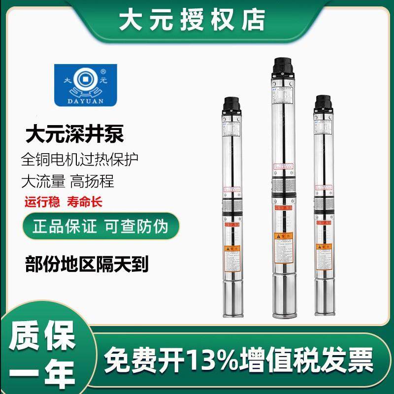 大元深井泵1-4方不锈钢高扬程深水泵220V家用潜水泵抽水井水泵